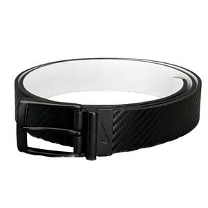Nike Black Textured Carbon Fiber White Genuine Leather 1" Wide Golf Belt Men 40"